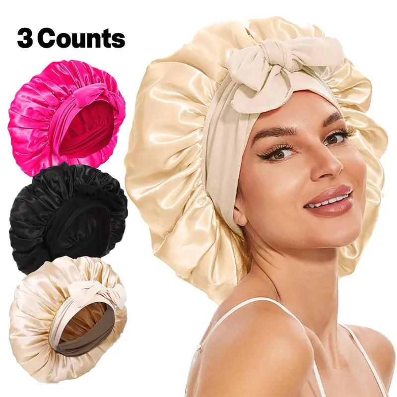 Satin Bonnet - 3 Counts/Set Solid Color Silk Bonnet