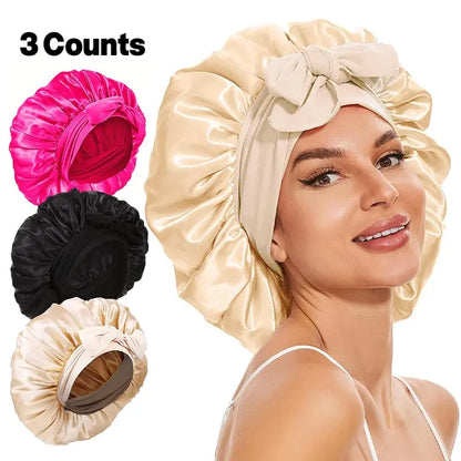 Satin Bonnet - 3 Counts/Set Solid Color Silk Bonnet