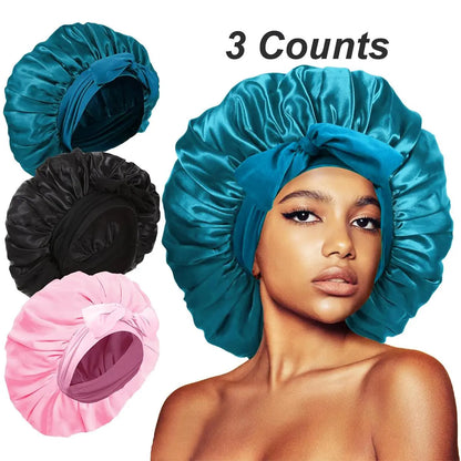 Satin Bonnet - 3 Counts/Set Solid Color Silk Bonnet