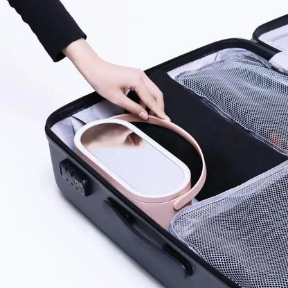 Makeup Organizer Box with LED Light Mirror Portable Travel Makeup Cosmetics Organizer Touch Light Storage Makeup Case