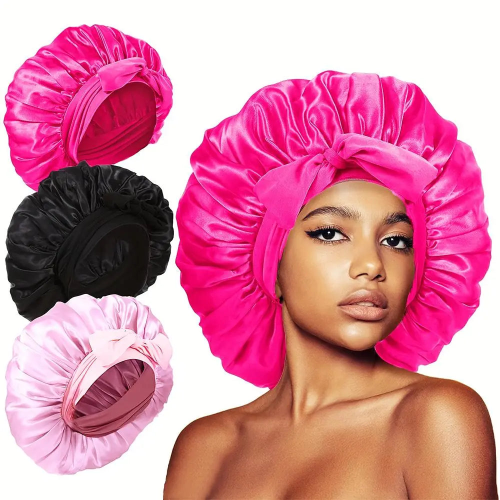 Satin Bonnet - 3 Counts/Set Solid Color Silk Bonnet