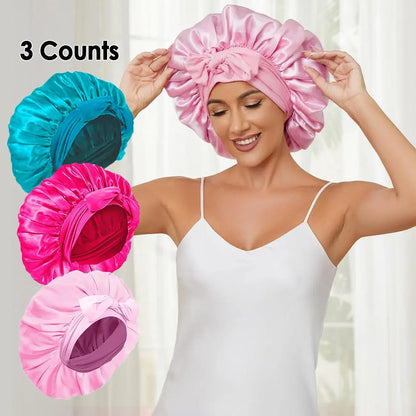 Satin Bonnet - 3 Counts/Set Solid Color Silk Bonnet