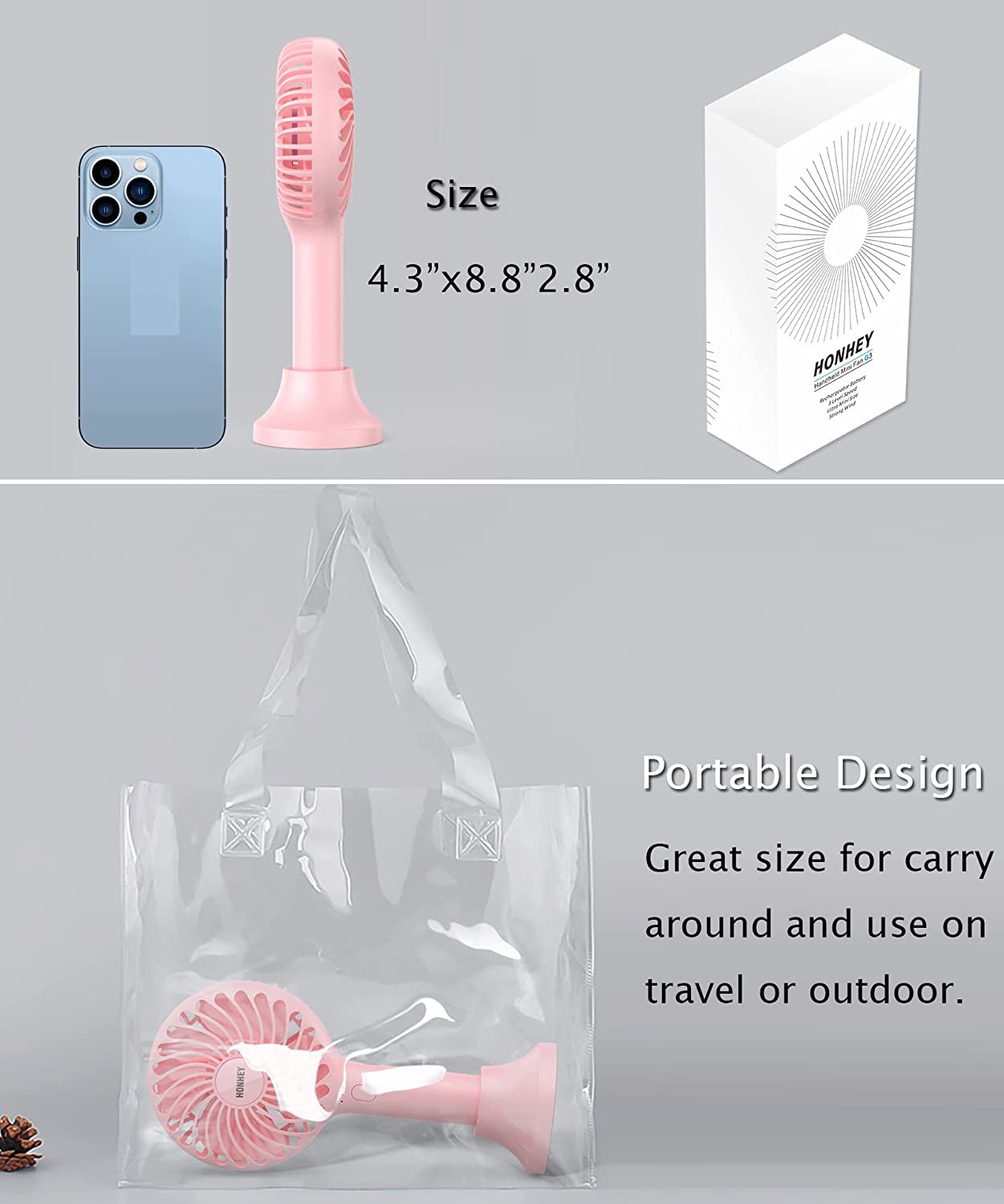 Mini Hand Held Fan - 4 Speed Fan with Base