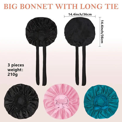 Satin Bonnet - 3 Counts/Set Solid Color Silk Bonnet